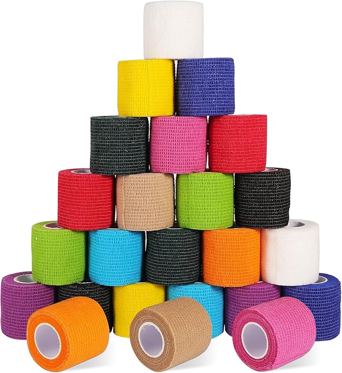 24 Pack Self Adhesive Bandage Wrap 2 Inch, Cohesive Medical Tape for Sports, Elastic Vet Wrap for Athletic, Ankle, Wrist Sprains, Pet First Aid