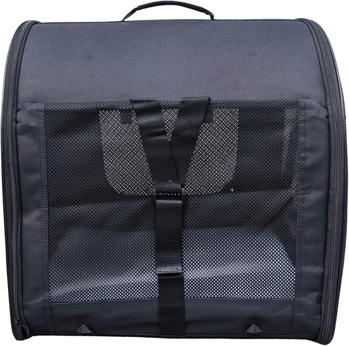 Fabric Portable Pet Kennel/Shelter, Single, Black 20"x20"x19.5" - Car Seat-Belt Fixture Included
