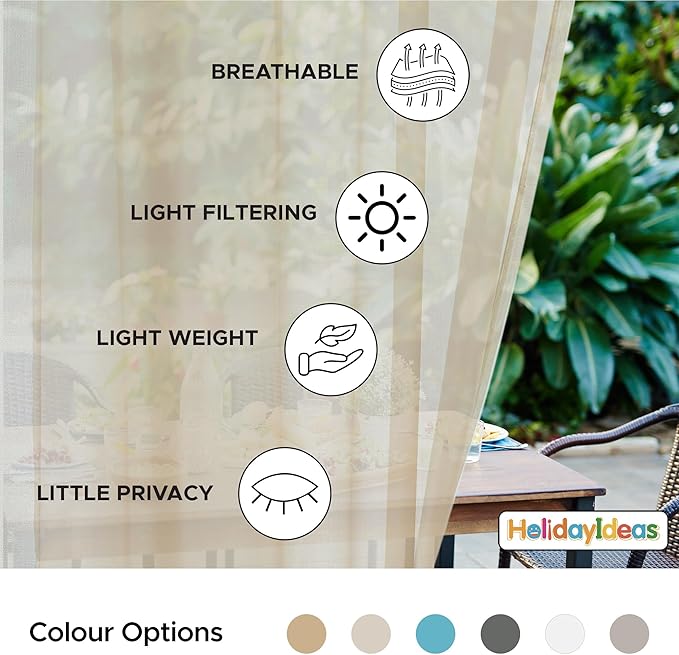 HolidayIdeas All Weather Outdoor Patio Sheer Curtains 6 Pcs Linen Look Rod Pocket Sheer Outdoor Curtains for Porch, Balcony, Gazebo, Pergolas, Cabana, Linen, 54x108 Inch