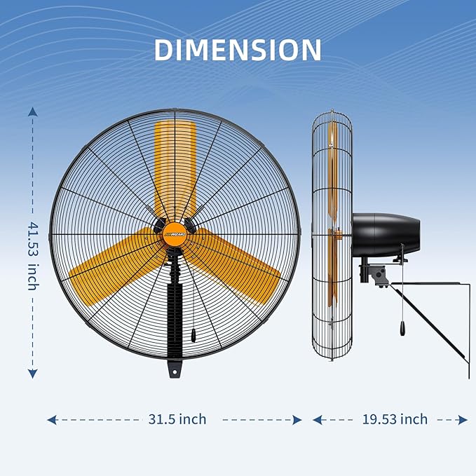 30 inch Oscillating High Velocity Wall Mount Fan, 8550 CFM Industrial Heavy Duty Metal Wall Fans, 3 Speeds, Adjustable Height and Tilt, Commercial Shop Fan for Garage, Workshop