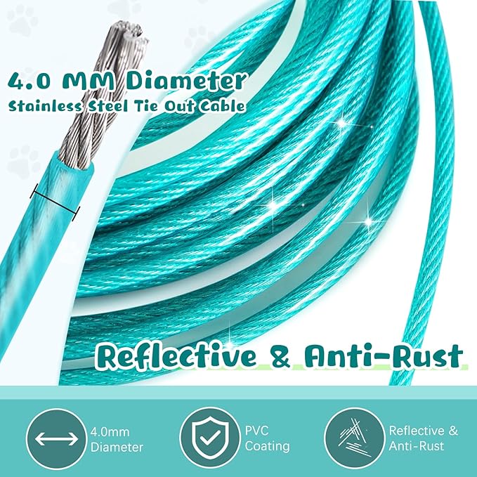 Heavy Duty Tie Out Cable - 50FT, Chew Proof for Large Dogs Up to 125lbs - Durable Dog Runner for Yard or Camping