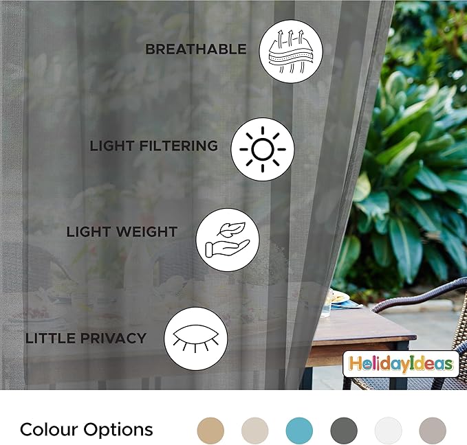 HolidayIdeas All Weather Outdoor Patio Curtains 6 Pcs Linen Look Rod Pocket Sheer Outdoor Curtains for Porch, Balcony, Gazebo, Pergolas, Cabana, Grey, 54x108 Inch