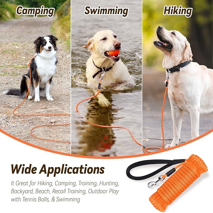 lynxking Check Cord Dog Leash Long Lead Training Tracking Line Comfortable Handle Heavy Duty Puppy Rope 10ft for Small Medium Large Dog