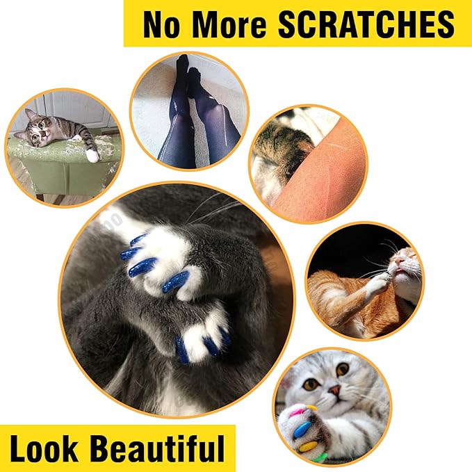 zetpo 80 pcs Cat Claw Covers | Cat Nail Caps | with Adhesives and Applicators (XS, Black, White)