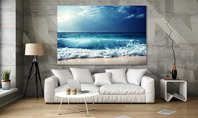 Nature Wall Art Prints - Ocean Forest Mountain Lake Canvas Landscapes - Small to Extra Large Living Room Bedroom Kitchen Bathroom Décor (Summer Ocean Beach, 16L" x 24W")