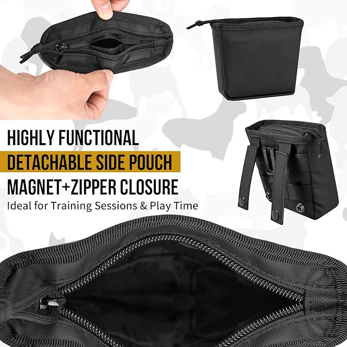OneTigris Dog Treat Pouch for Training, Hands Free Dog Bag with Fanny Pack Waist Belt and Phone Holder, Portable, Waterproof, Adjustable, Large Capacity