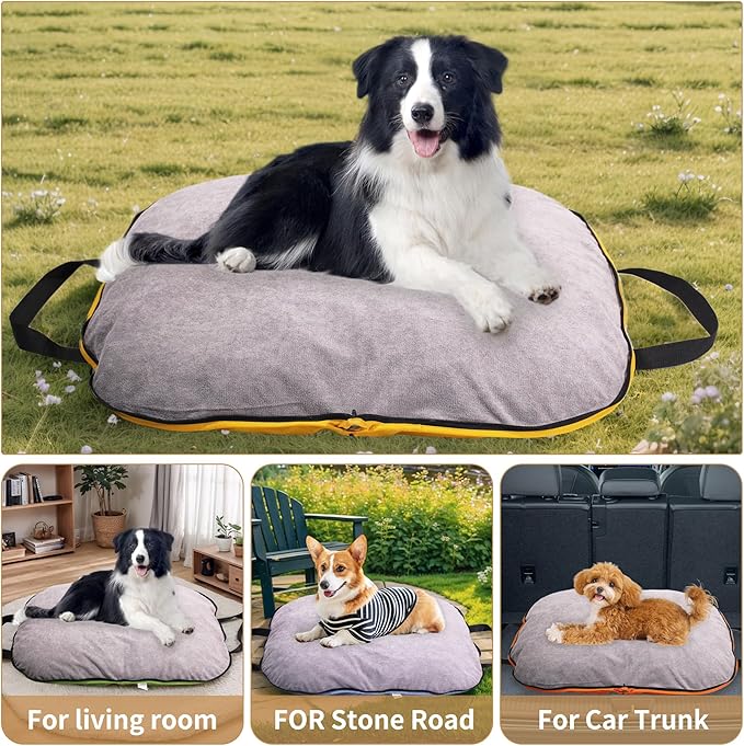Portable Waterproof Dog Mat for Camping, Patio & Travel - Foldable Outdoor Dog Bed with Teflon Shell & Removable Plush Pad - Easy Clean, Durable - L (Sage Green)