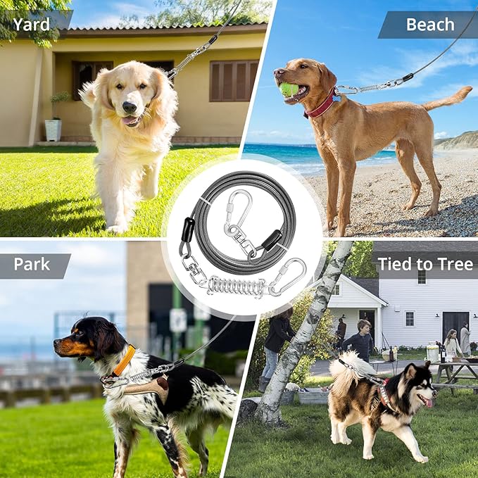 Jenico Dog Tie Out Cable - 150 FT Runner With Swivel Hook, Leash Tether for Yard Outdoor and Camping, Rust-Proof Training Line for Small to Medium Pets Up to 500 LBS