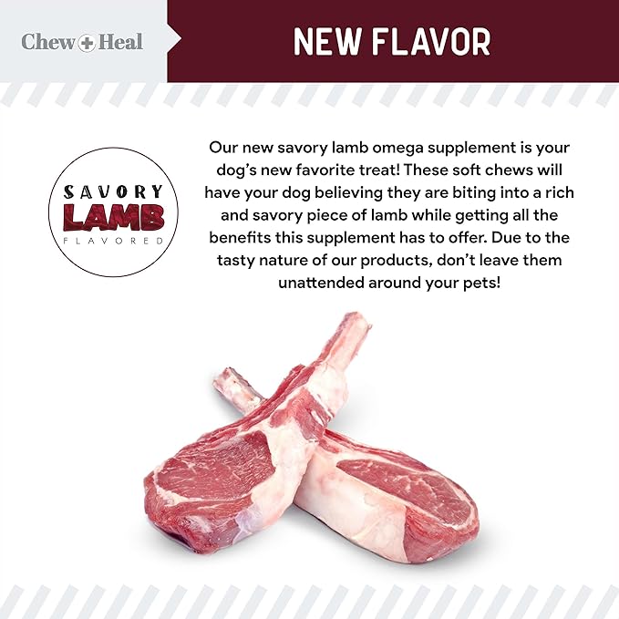 Salmon Oil for Dogs - Soft Chew Omega Treats for Skin and Coat - Fish Oil Blend of Essential Fatty Acids, Omega 3 and 6, Vitamins, Antioxidants and Minerals - Made in USA (180 Chews, Lamb)