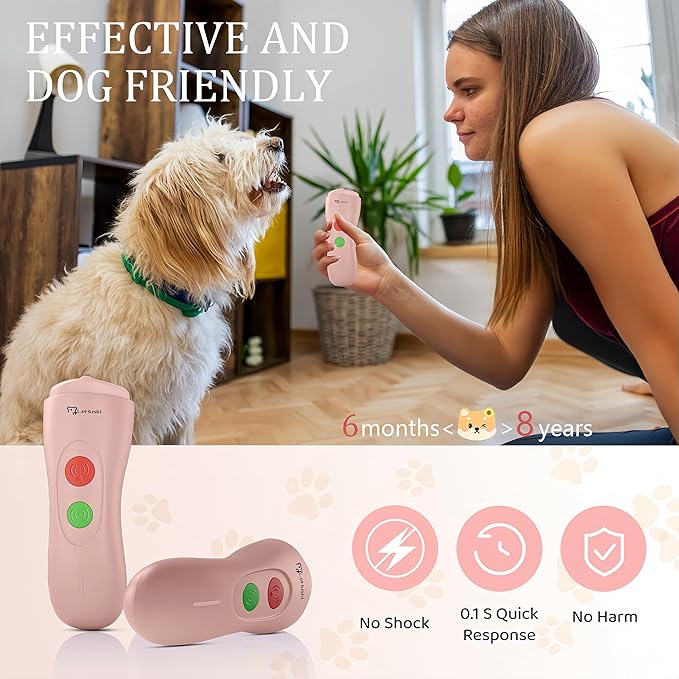 Dog Bark Deterrent Device - Rechargeable Ultrasonic Anti Barking Device for Dogs Effective Control up to 50 Ft Safe and Humane for Indoor and Outdoor Use Pink