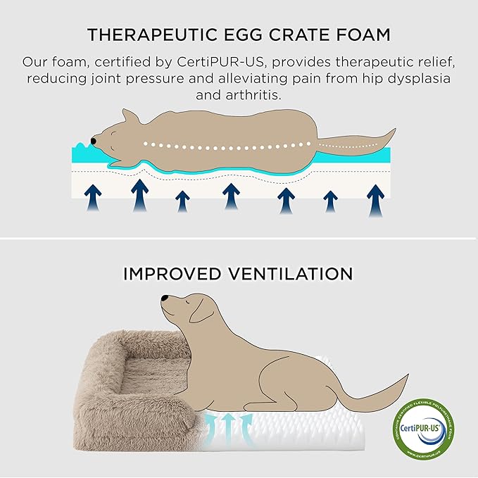 Bedsure Orthopedic Dog Beds Large Sized Dog - Washable Large Dog Cat Bed Waterproof, Comfort Dogs Couch Sofa with Washable Removable Cover, Pet Bed with Nonskid Bottom, Long Faux Fur-Misty Grey, 35"