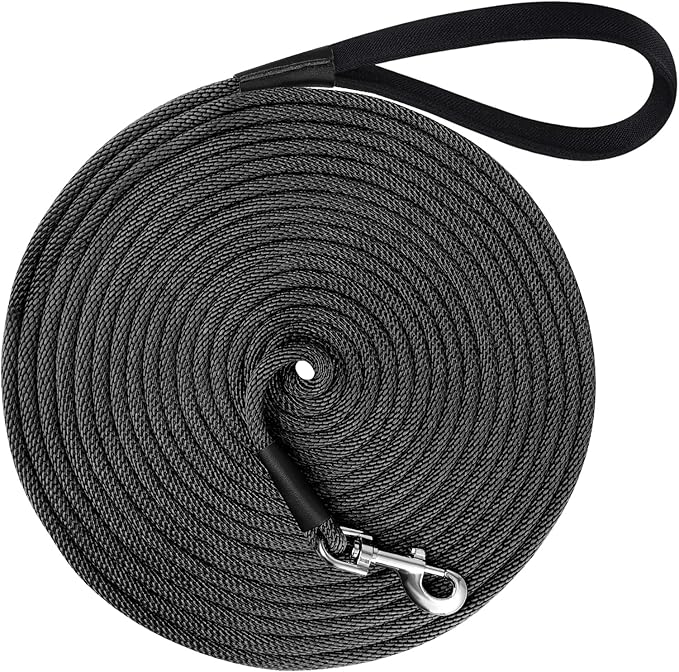 lynxking Check Cord Dog Leash Long Lead Training Tracking Line Comfortable Handle Heavy Duty Puppy Rope 10ft 15ft 30ft 50ft for Small Medium Large Dog Black