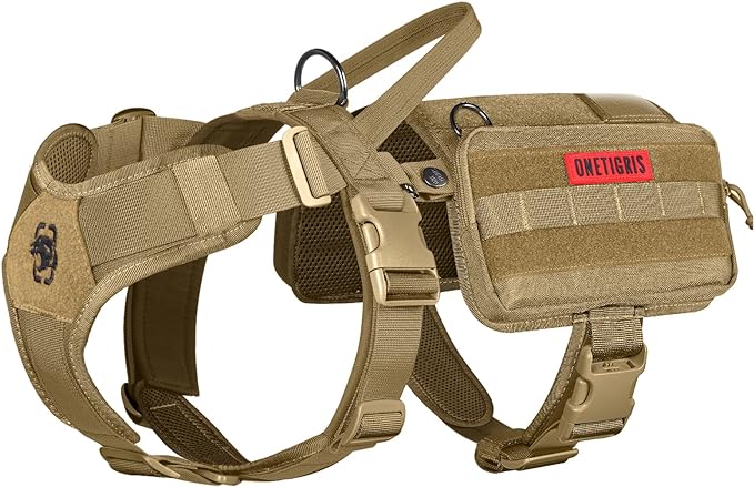 OneTigris Service Dog Vest Harness, Service Dog Cape Guardian Dog Backpack Harness with Pouches Dog Saddle Bag for Small Medium and Large Dogs (Brown, Small)