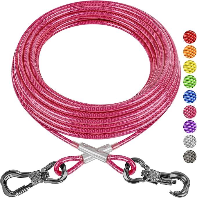 XiaZ Dog Tie Out Cable, 15ft Dog Lead for Yard, Heavy Duty Chain Line Outside for Small Medium Large Dogs Up to 250 lbs, Outdoor Dogs Runner Tether