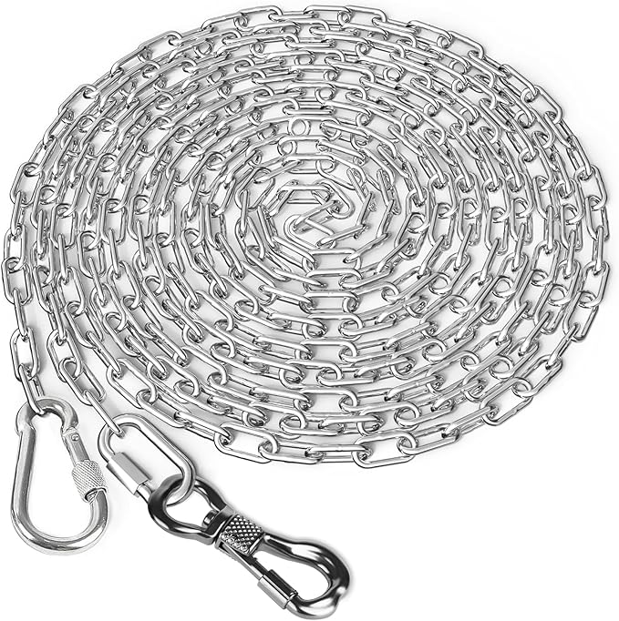 Tresbro Heavy Duty Dog Chains for Outside, 25FT Stainless Steel Tie Out Cable with Swivel Hook for Small Medium Dogs, Metal Chew Proof Pet Runner Chain Leash Lead for Outdoor Camping Hiking Yard, 3MM
