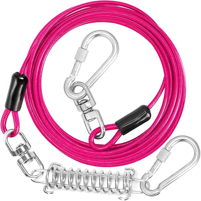 Jenico Dog Tie Out Cable, 10-150FT Runner Cable with Swivel Hook and Shock Spring, Outdoor Dog Leash Tether for Small to Medium Pets Up to 500 LBS