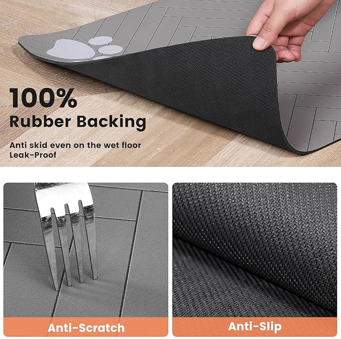 Pet Feeding Mat-Absorbent Pet Placemat for Food and Water Bowl, with Waterproof Rubber Backing, Quick Dry Water Dispenser Mat for Dog and Cat (12"x20", Striped Light Gray)