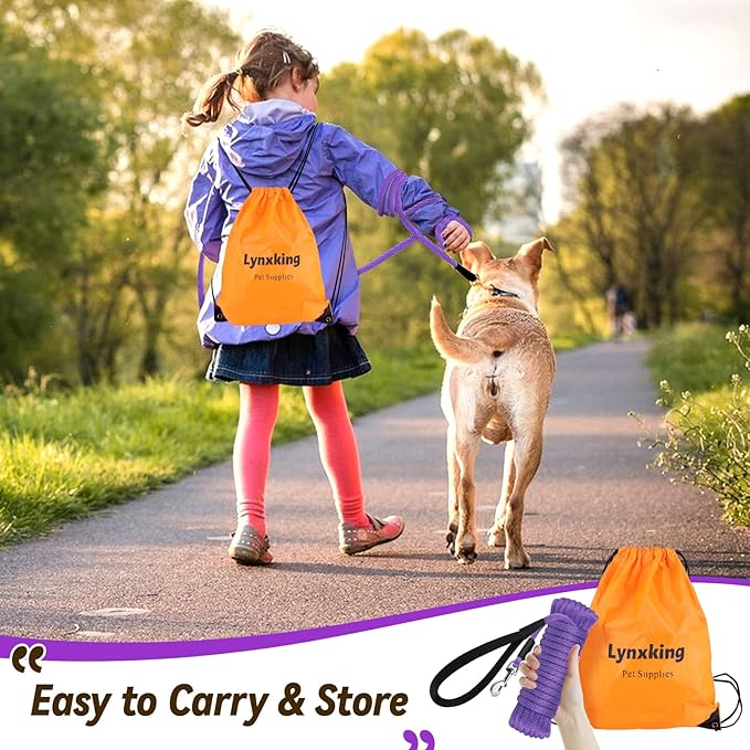 lynxking Check Cord Dog Leash Long Lead Training Tracking Line Comfortable Handle Heavy Duty Puppy Rope 10ft 15ft 30ft 50ft for Small Medium Large Dog