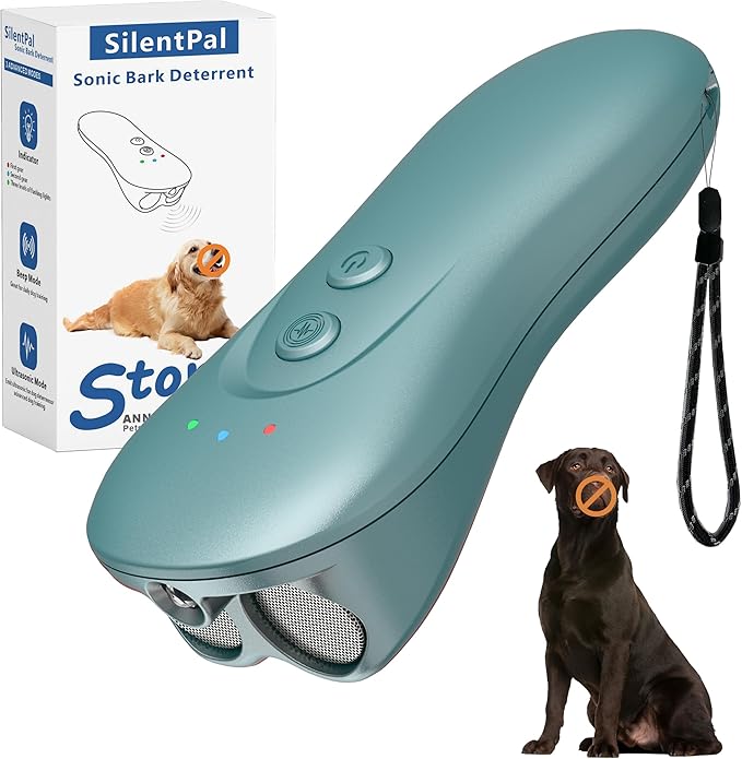 Dog Bark Deterrent Device,Ultrasonic Anti-Barking Devices with Sonic Emitters,Up to 15Ft Long Range & Rechargeable Bark Control,Safe for Dogs Training,Indoor & Outdoor(Green)