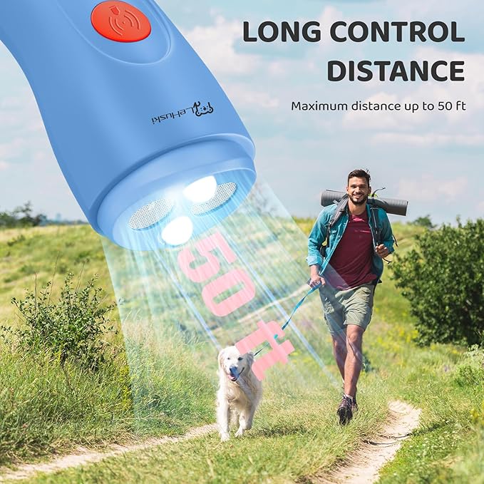 Dog Bark Deterrent Device - Rechargeable Ultrasonic Anti Barking Device for Dogs Effective Control up to 50 Ft Safe and Humane for Indoor and Outdoor Use Blue