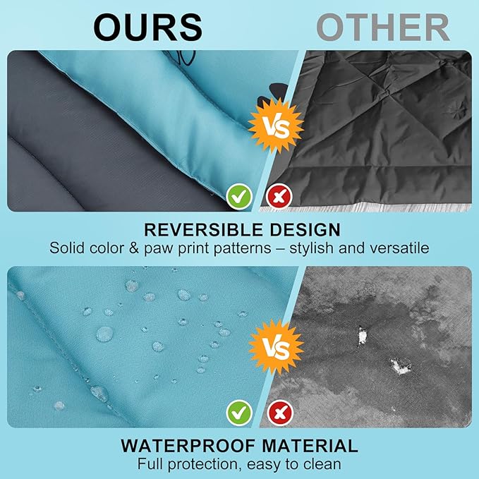 BEAUTYZOO Outdoor Dog Bed Waterproof, Camping Dog Bed Reversible, Portable Travel Bed with Carry Bag- Machine Washable, Durable, Foldable Outdoor Pet Bed Mat for Medium Large Dogs, 35” x 51“ Blue