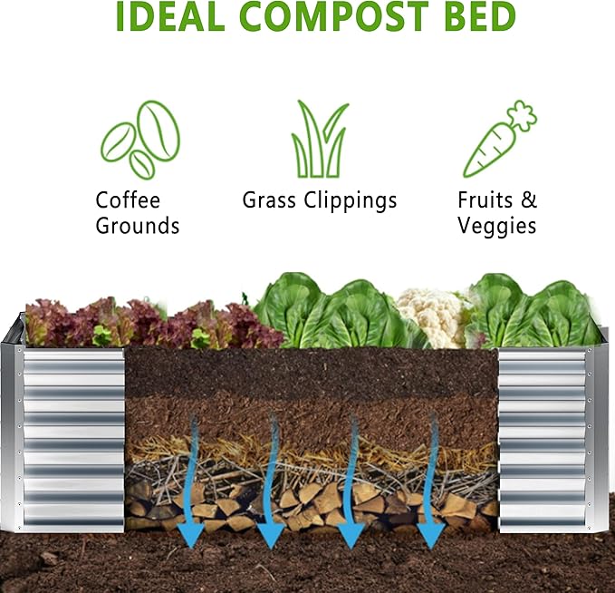 EKX 8x4x2FT Galvanized Raised Garden Bed, Raised Garden Bed Kit-Metal Planter Box Outdoor,Planting for Vegetables, Fruits,Herbs, Flowers-Slive