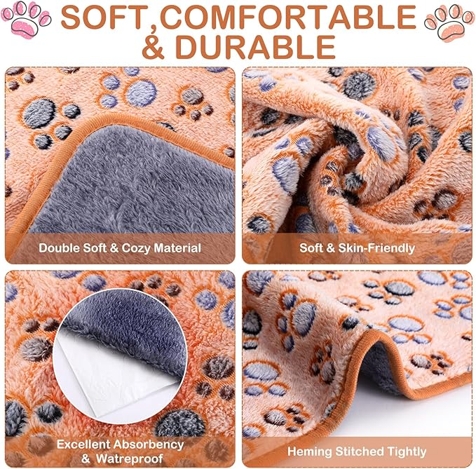 Reginary 4 Pcs Waterproof Guinea Pig Blankets Washable Small Animal Fleece Bedding Absorbent Guinea Pig Cage Liners Reusable Pet Pee Pad Sleep Mat for Hamster Ferret(Paw Print,28 x 41 Inch)