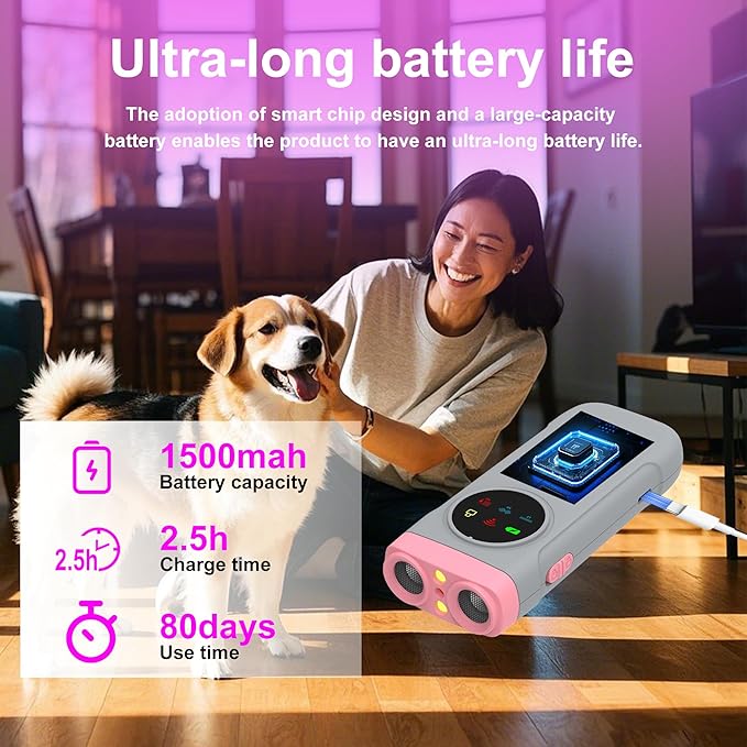 Dog Bark Deterrent Devices, Ultrasonic Bark Deterrents Rechargeable Anti-Barking Device with LED Display Screen Long Range in 50FT for Dog Training Bark Collar Alternative
