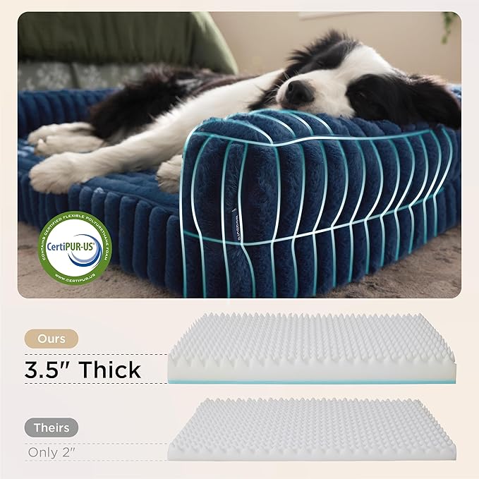 Bedsure Orthopedic Dog Beds for Extra Large Dogs, Waterproof Memory Foam XL Pet Bed with Sides, Non-Slip and Egg-Crate Foam Big Dog Couch Sofa with Washable Removable Corduroy Cover, Blue