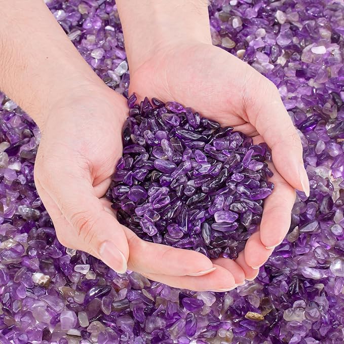 0.5 Lb/230g Amethyst Quartz Crystal Chips Bulk, Purple Crushed Stones Natural Gemstones Healing Reiki Crystals Mini Quartz Vase Filler Aquarium Gravel Rocks, 5-7mm