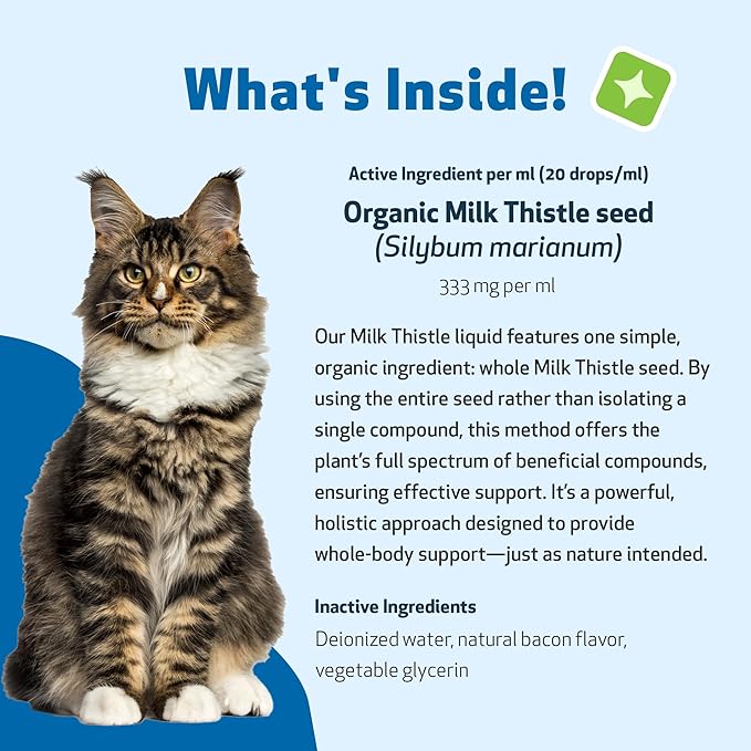 Milk Thistle for Cats - Organic Milk Thistle, Supports Healthy Liver Function & Detoxification - Vet-Formulated Herbal Supplement - 4 oz (118 ml)