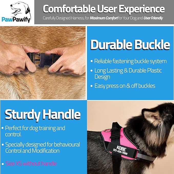 PawPawify Custom No Pull Dog Harness with Name and Phone Number, Heavy Duty Personalized Pet Vest to Prevent Tugging, Pulling, or Choking, Training and Walking (Purple, XXL (85-140 LBS))