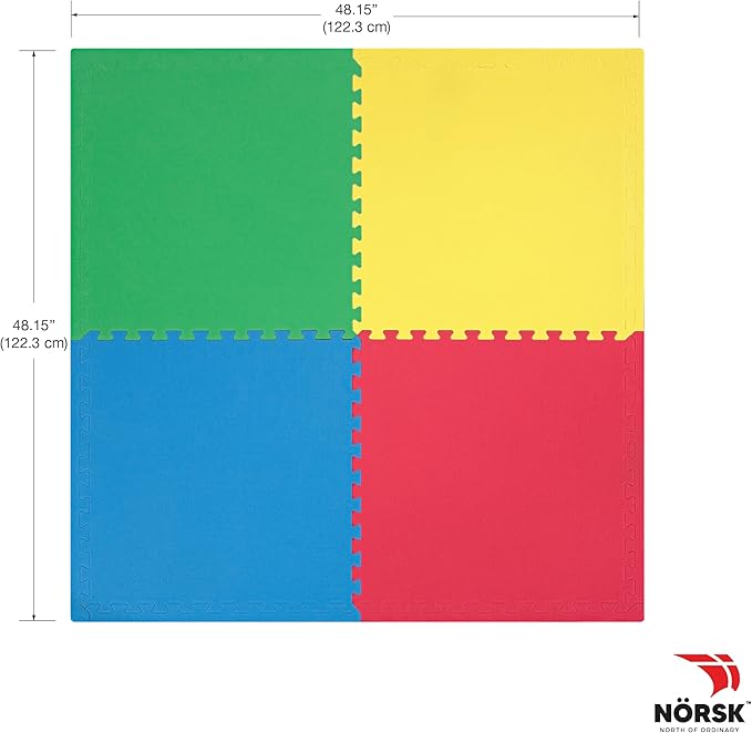 Norsk Reversible Kids Puzzle Play Mats 1/2" Thick EVA Interlocking Foam Tiles (Multicolor/Black 24 Tiles - 96 sq. Ft. 1/2" Thick)