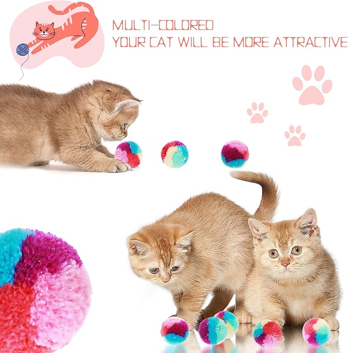Rainbow Cat Toy Kit - 20PCS Soft Pom Pom Balls for Indoor Cat Play & Exercise