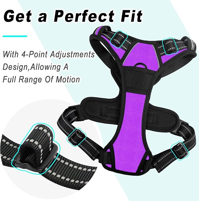 BARKBAY No Pull Dog Harness Large Step in Reflective Dog Harness with Front Clip and Easy Control Handle for Walking Training Running(Purple,S)