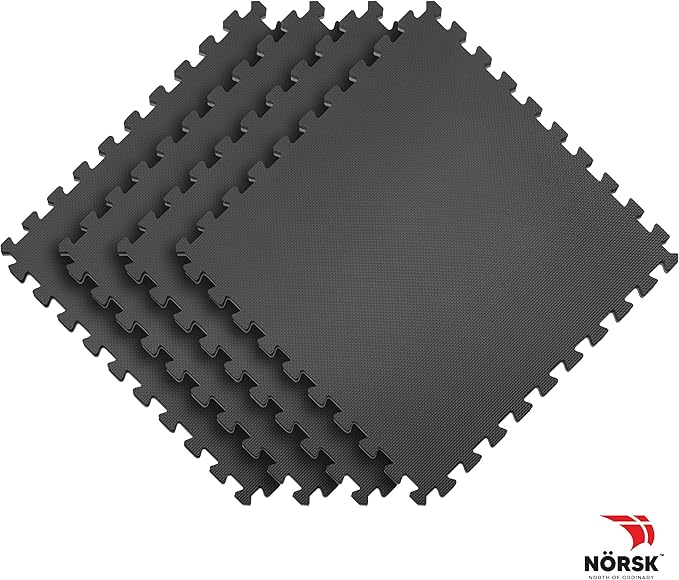 Norsk Multi-Purpose Reversible Floor Mats - EVA Interlocking Foam Tiles (Gray/Black 16 Tiles - 64 sq. Ft. 1/2" Thick)
