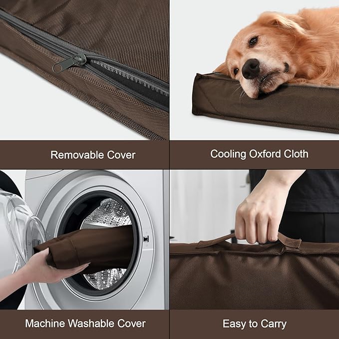Outdoor All Weather XL Dog Bed, Waterproof Dog Bed for Extra Large Dogs, Orthopedic Egg Foam Pet Bed with Removable Washable Oxford Cooling Cover, Brown