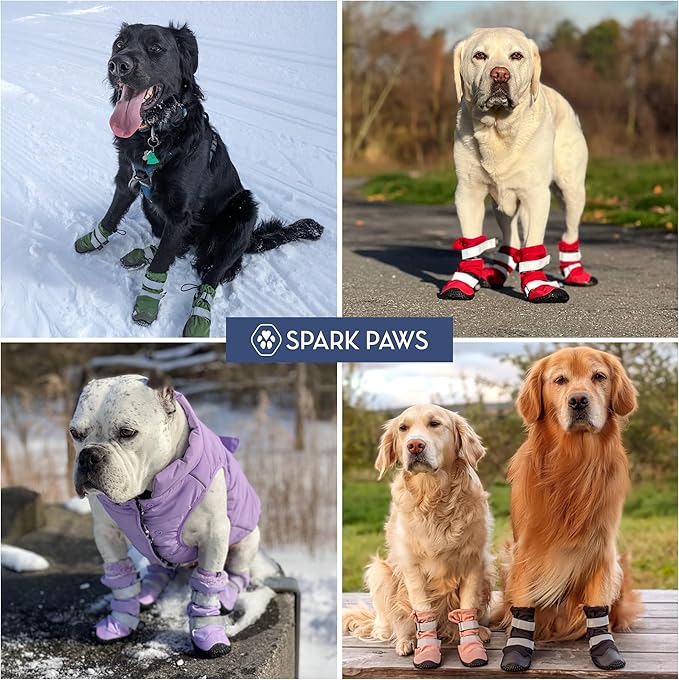 Spark Paws Dog Shoes, Waterproof Dog Boots for Medium to Large Dogs, Non Slip, Breathable Dog Booties and Paw Protectors - 4PCS Doggie Hiking Boots with Reflective Straps - Red, Size 2