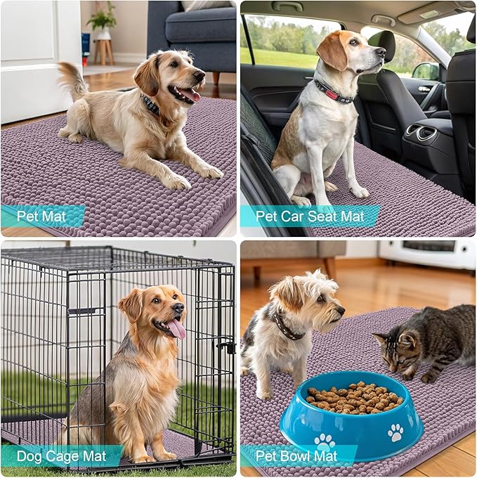 OLANLY Dog Door Mat for Muddy Paws 48x30, Absorbs Moisture and Dirt, Absorbent Non-Slip Washable Doormat, Quick Dry Chenille Mud Mat for Dogs, Entry Indoor Entryway Carpet for Inside Floor, Deep Plum