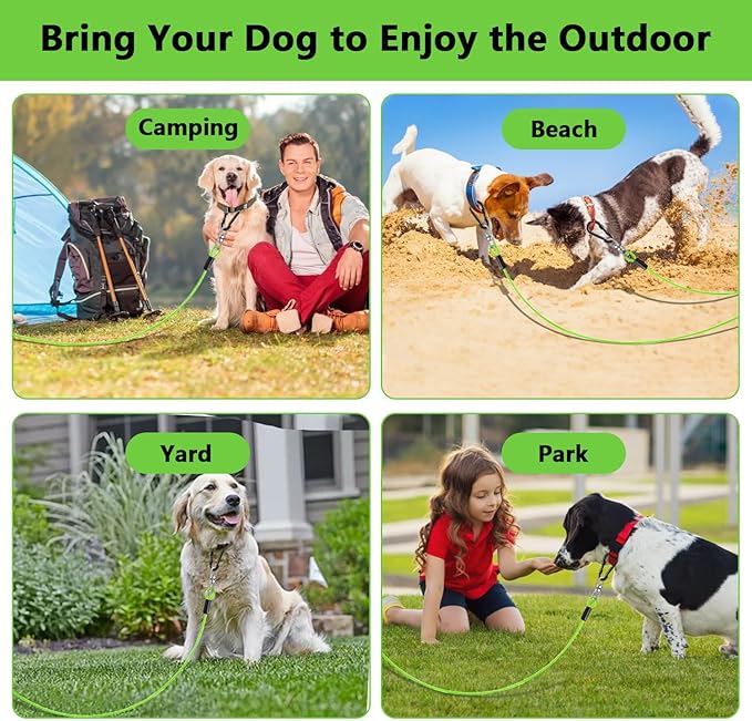 Dog Tie Out Cable 50FT-500Lbs,Heavy Duty Dog Leads Line for Yard with Swivel Hook,Medium Large Dogs Leash&Chains for Outside,Rust Chew Proof Dogs Run Cable for Outdoor Camping (Green, 50FT)
