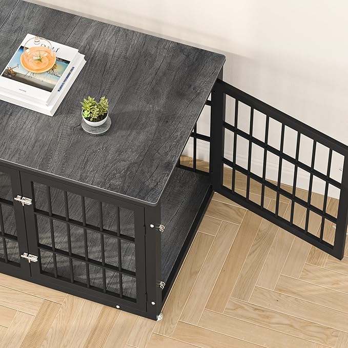 42 Inch Heavy Duty Dog Crate Furniture for Large and Medium Dogs, Decorative Pet House End Table, Wooden Cage Kennel Furniture Indoor, Gray