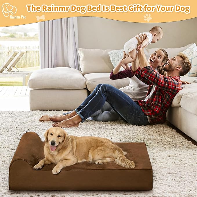 Orthopedic Dog Beds for Large Dogs, 7" Memory Foam Dog Beds with Waterproof Liner, Chew Proof Microsuede Cover, Removable and Washable, Nonskid Bottom, 52"x36" XL Brown