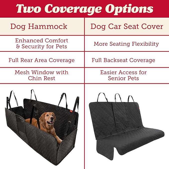 Lusso Gear Dog Car Seat Cover for Back Seat - 100% Waterproof - Full Protection from Mud, Scratches, Shedding - Non-Slip Rear Seat Protector for Dogs - Secure Fit for Car, Truck, SUV (Black)