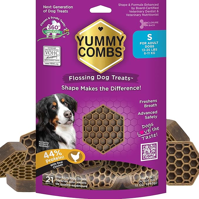 Dog Dental Treats – Vet VOHC Approved – Delicious Chicken Protein – Removes Tartar with Cleaning Comb Shape – Dental Dog Treats for Small Dogs (12oz, 21 Count)