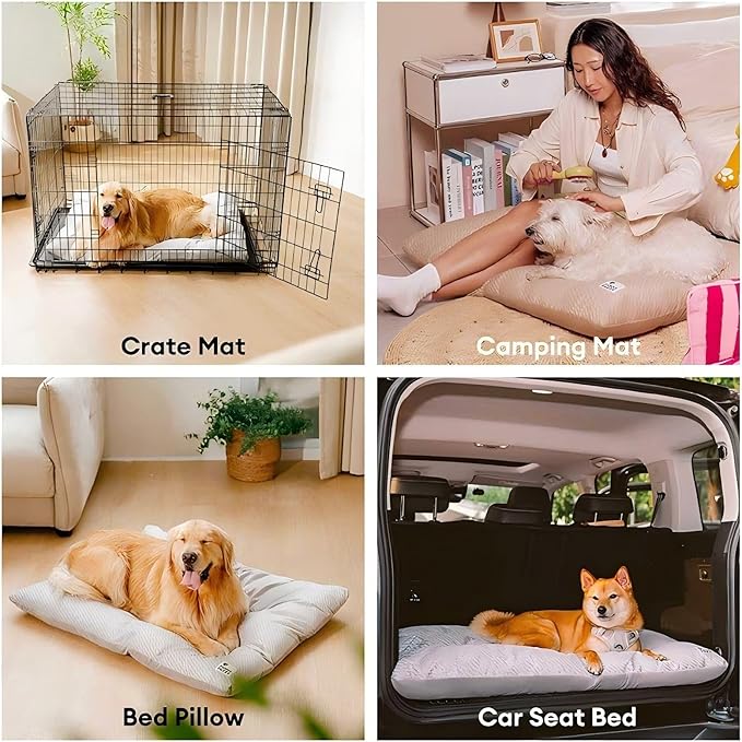 FUNNY FUZZY 30x20 Washable Dog Bed Crate Mat, 2 in1 Pet Pillow Sleeping Bed, Fluffy Deluxe Kennel Mattress for Medium Dog and Cat,Charcoal Grey,M,Beige