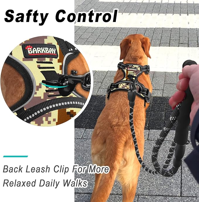 BARKBAY No Pull Dog Harness Large Step in Reflective Dog Harness with Front Clip and Easy Control Handle for Walking Training Running(Desert camo,S)