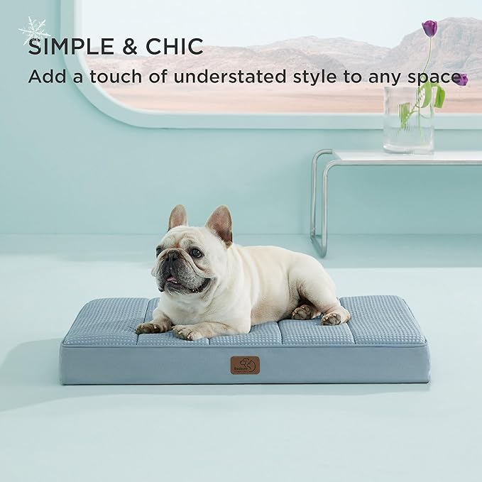 Bedsure Cooling Dog Bed for Small Dogs - Orthopedic Flat Puppy Beds with Removable Washable Cover, Egg Crate Foam Pet Mat, Suitable for Pet Up to 20 lbs