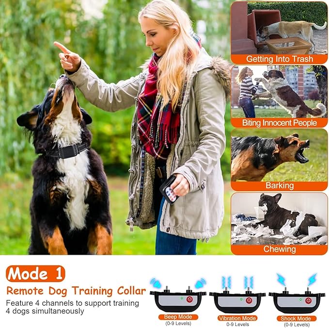 Wireless Dog Fence & Dog Training Collar 2 in 1, Electric Pet Boundary Container with Remote, Waterproof Receiver, Vibrate/Shock, Safe Effective, Stubborn Dog Fence System for Yard,for4dogs