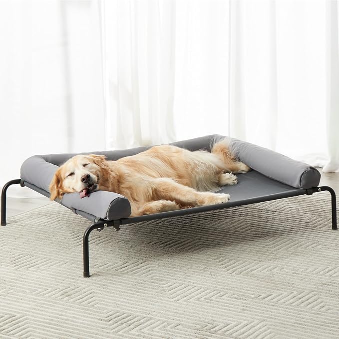 RRPETHOME Large Elevated Cooling Dog Bed, Raised Dog Cot Beds for Large Dogs, Elevated Outdoor Pet Bed, Chew Proof Portable Cooling Pet Cot with Skid-Resistant Feet and Breathable Mesh