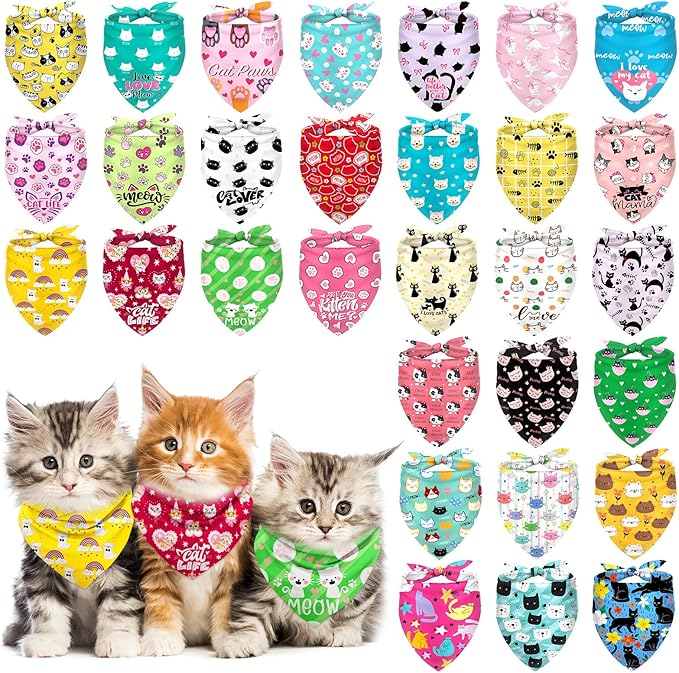 Dog Bandanas Bulk, Adjustable Cat Outfit, Pet Bibs Colorful Triangle Scarf Pet Bandanas for Medium Large Dogs Birthday Costume Decoration (30PCS_Stylish)